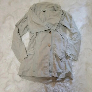 Prairie Underground Hemp Asymmetrical Full Zip Button Jacket Size XS Cargo Tan